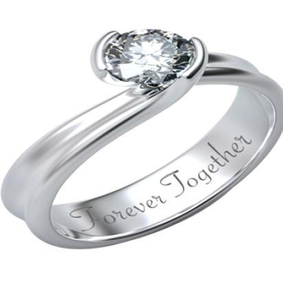 Engagement ring with round diamond, engraved with Forever Together sentence